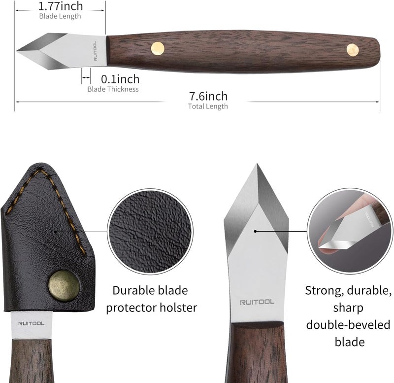 RUITOOL Marking Knife, Woodworking Scribing Knife with Leather Sheath, High Carbon Steel Double Beveled Blade Striking Knifes with Wooden Handle, Premium Quality Wood Scribe Tool for Carving - Image 4